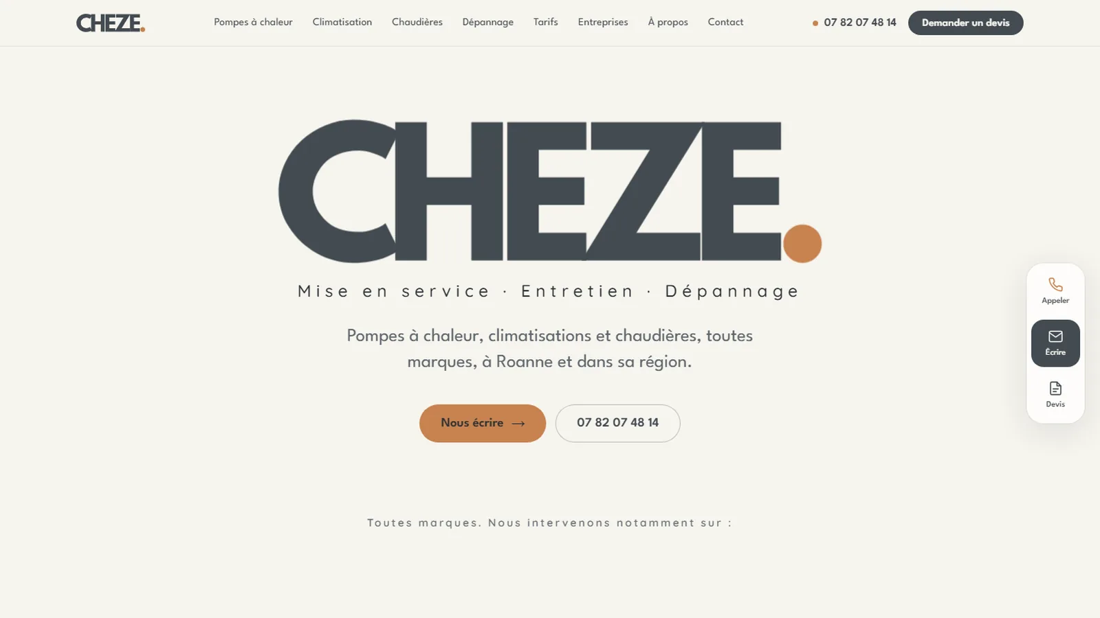 Page d'accueil du site de CHEZE sur ordinateur