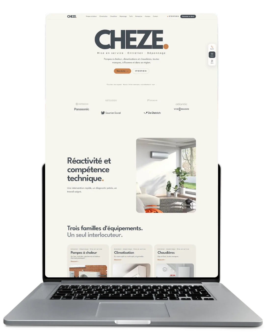 Site internet de CHEZE, technicien pompes à chaleur et climatisation à Riorges, sur ordinateur portable